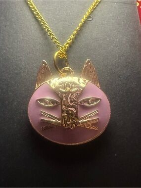 Chanel-Inspired Gold & Pink Cat Pendant Necklace 🐈‍⬛